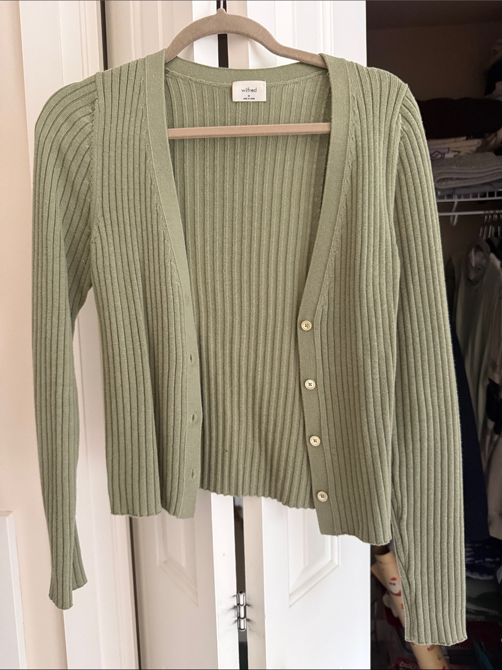Wilfred Olive Green Ribbed Button-Front Cardigan